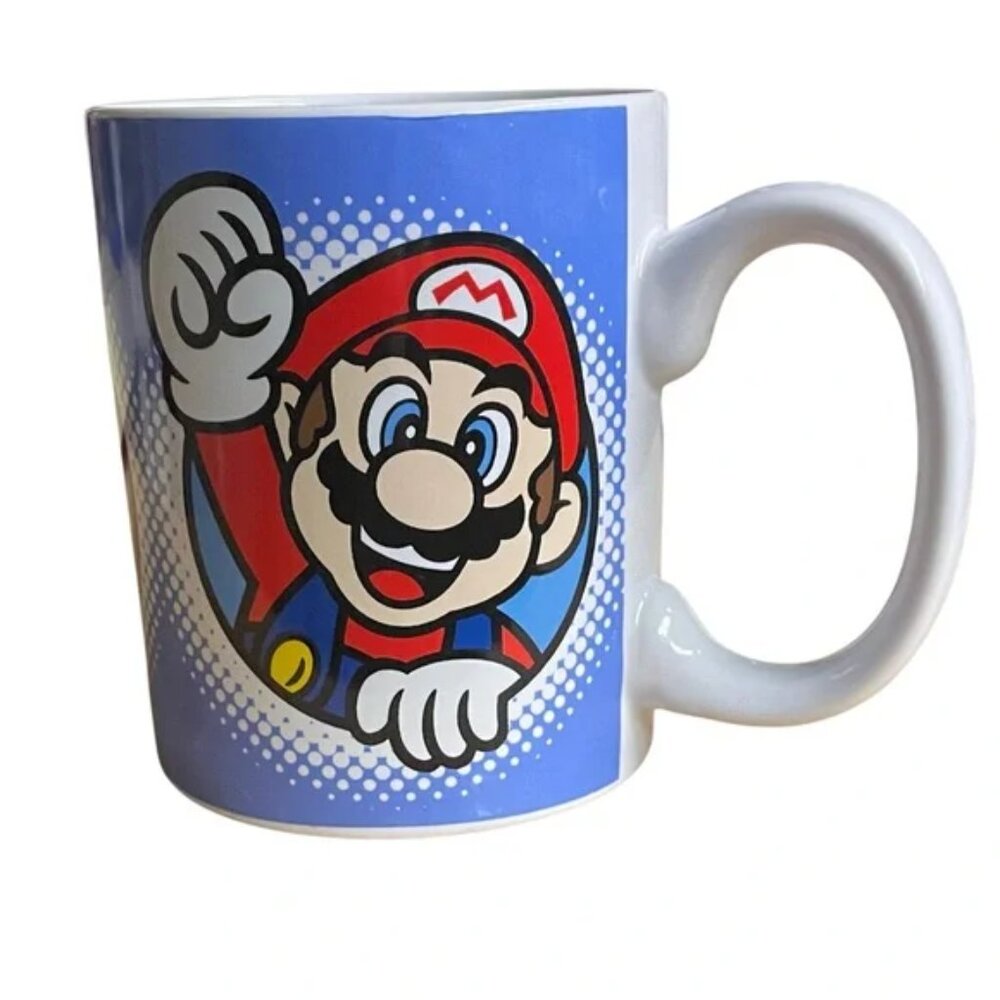 2-NINTENDO Super Mario Blue Coffee Mugs Luigi Princess Peach Ceramic Bowser game - Picture 3 of 11